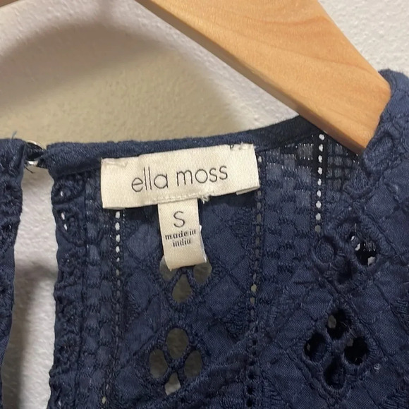 Ella Moss Dark Navy Blue Eyelet short sleeve top - Picture 6 of 12